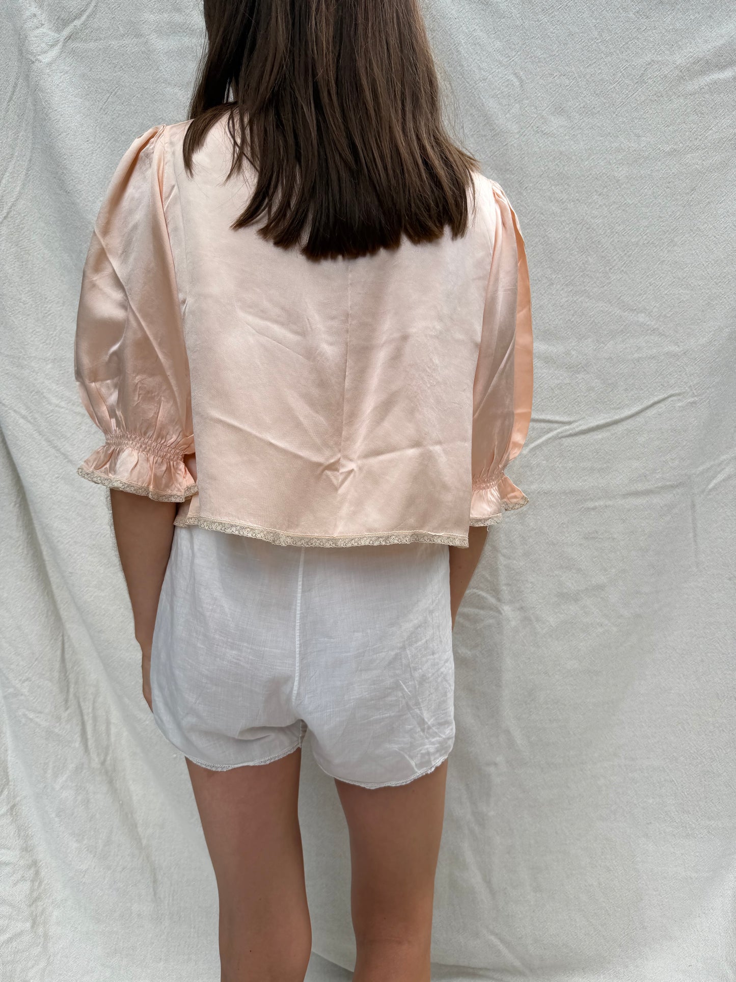 40s Peachy Satin Bed Jacket
