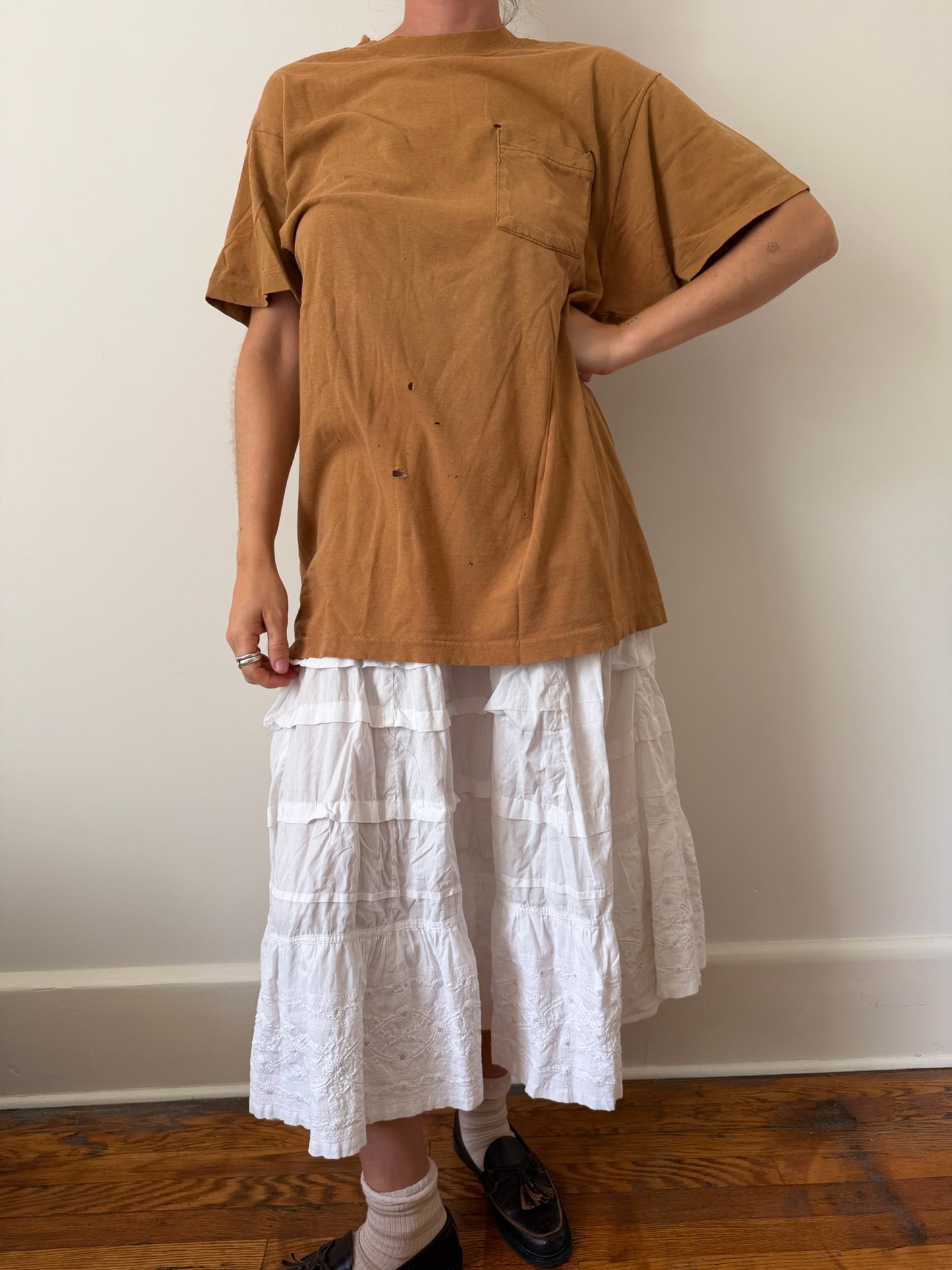 Camel Distressed Pocket Tee