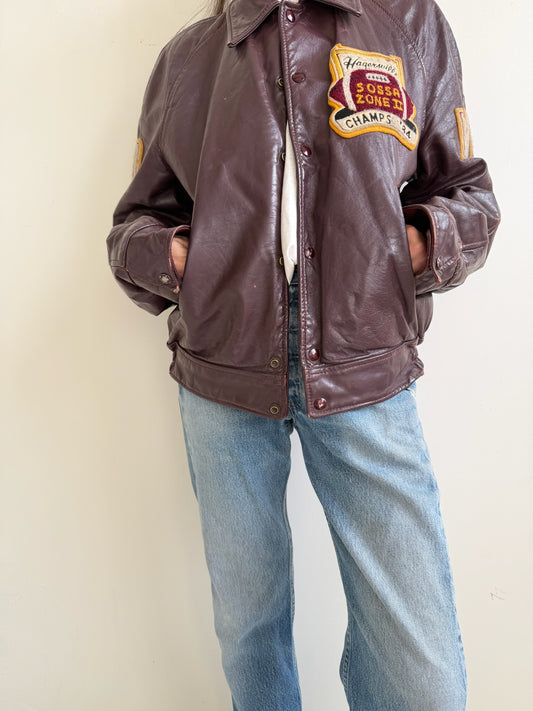Eggplant Leather Varsity Jacket