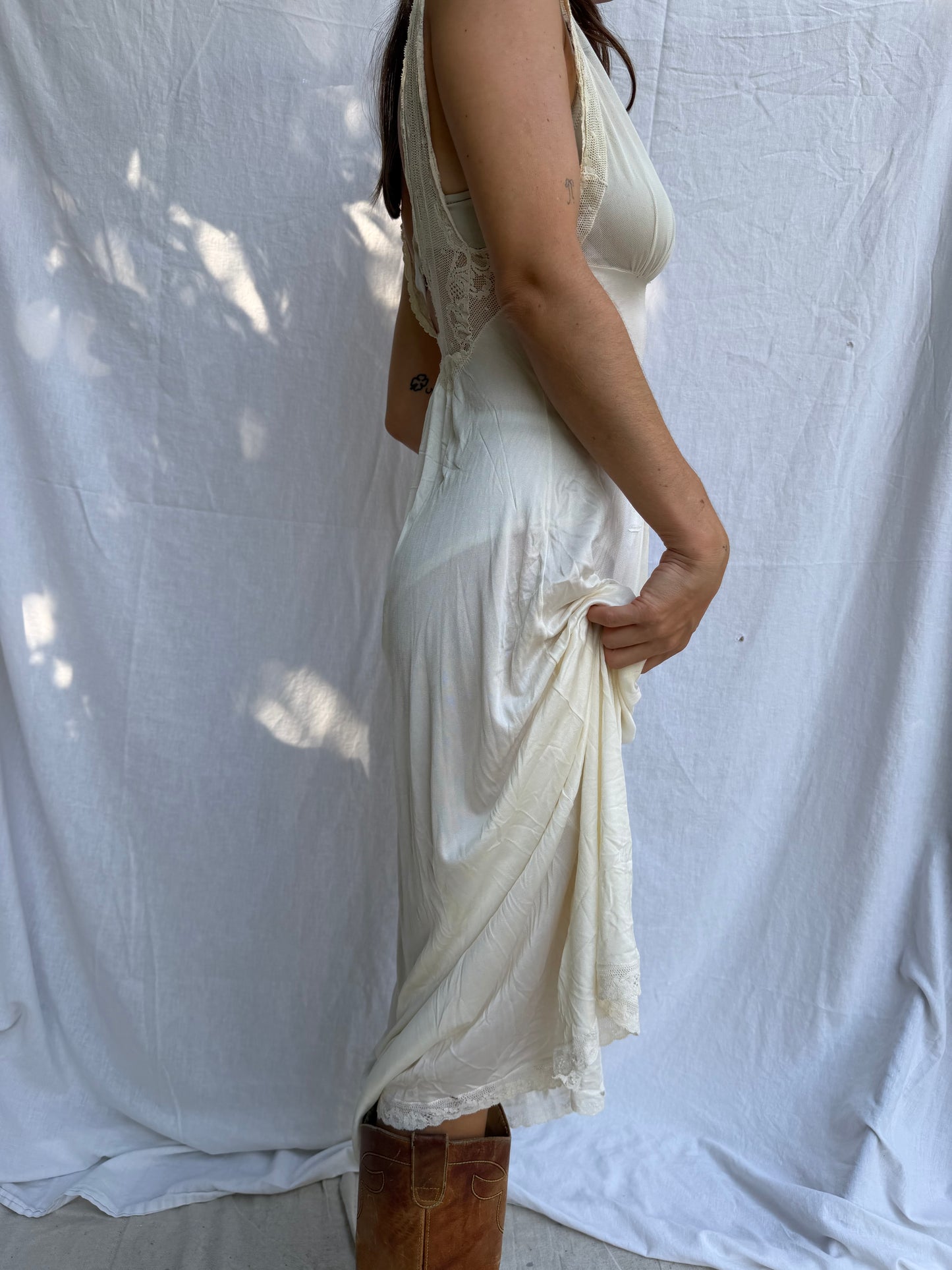 Long Cream Nylon Slip Dress