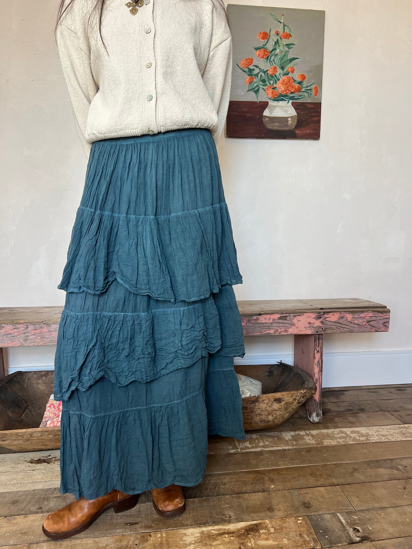 Oaxacan Teal Ruffle Skirt
