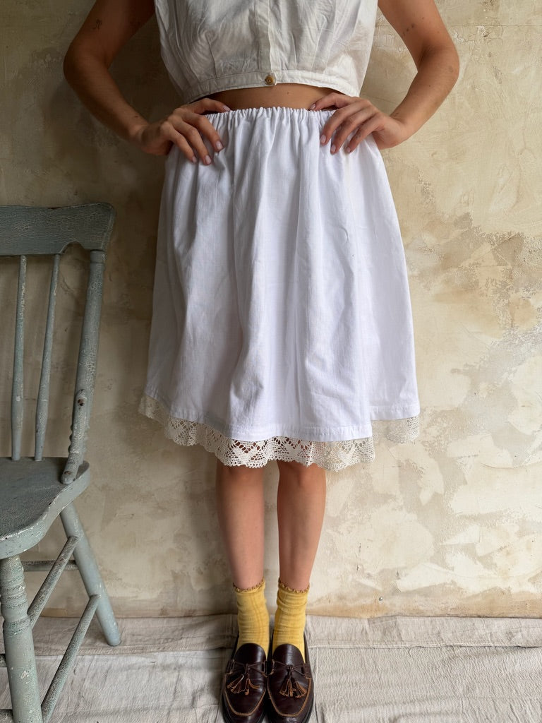 Reworked Cotton Skirt with Crochet Trim