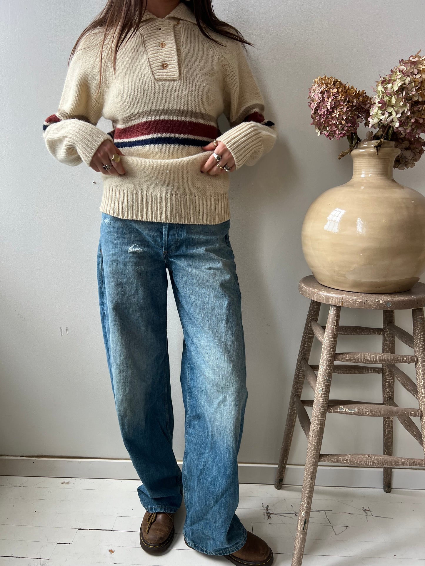 Cream Striped Sweater