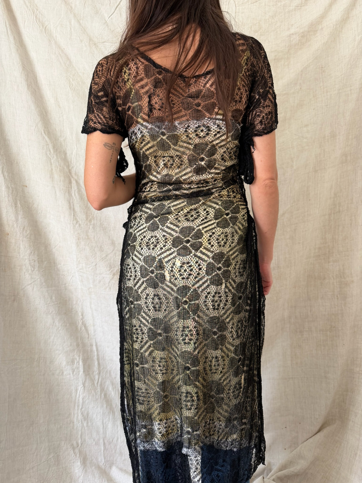 1920s Antique Black Mesh Lace Overlay