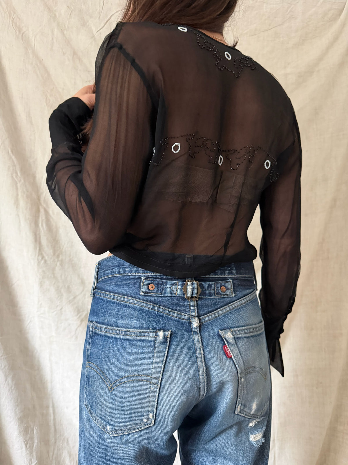 Antique Black Beaded Silk Blouse