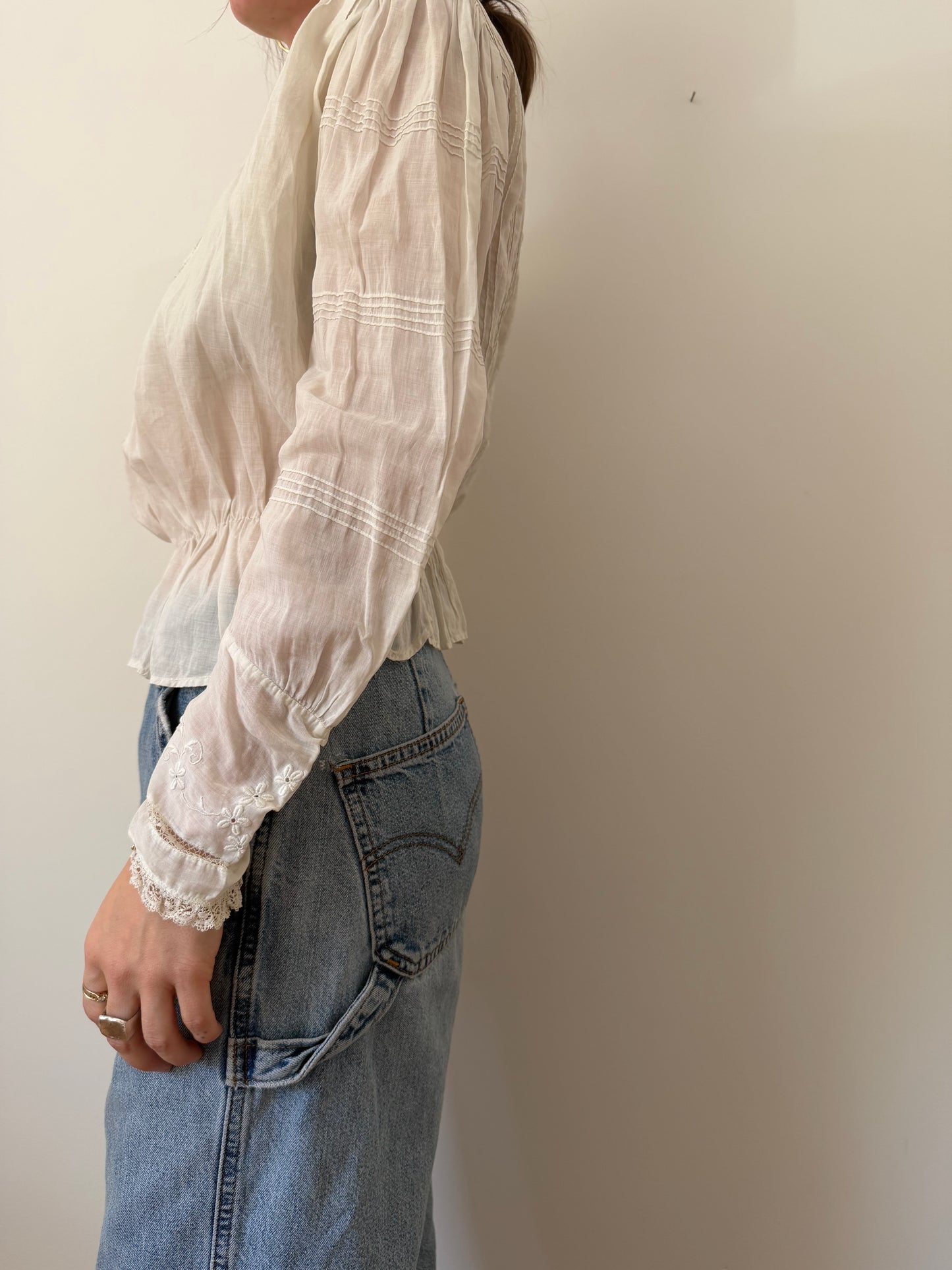 Victorian High Neck Embroidered Cotton Blouse-