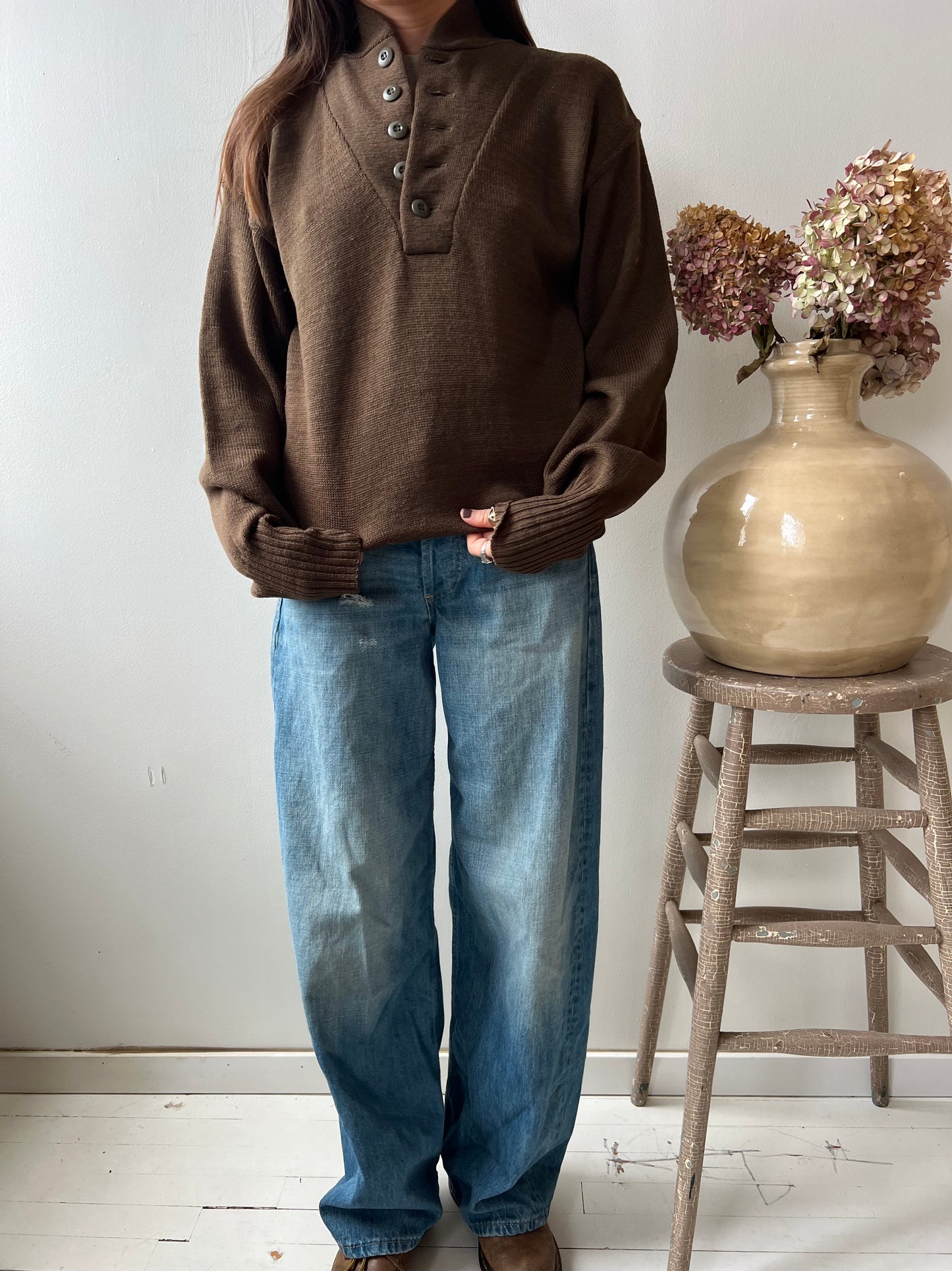 Olive Wool Military Sweater