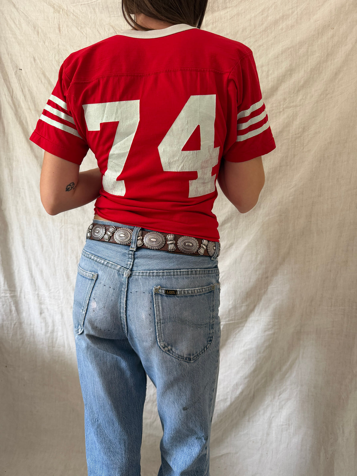 Red '74' Baby Tee Jersey