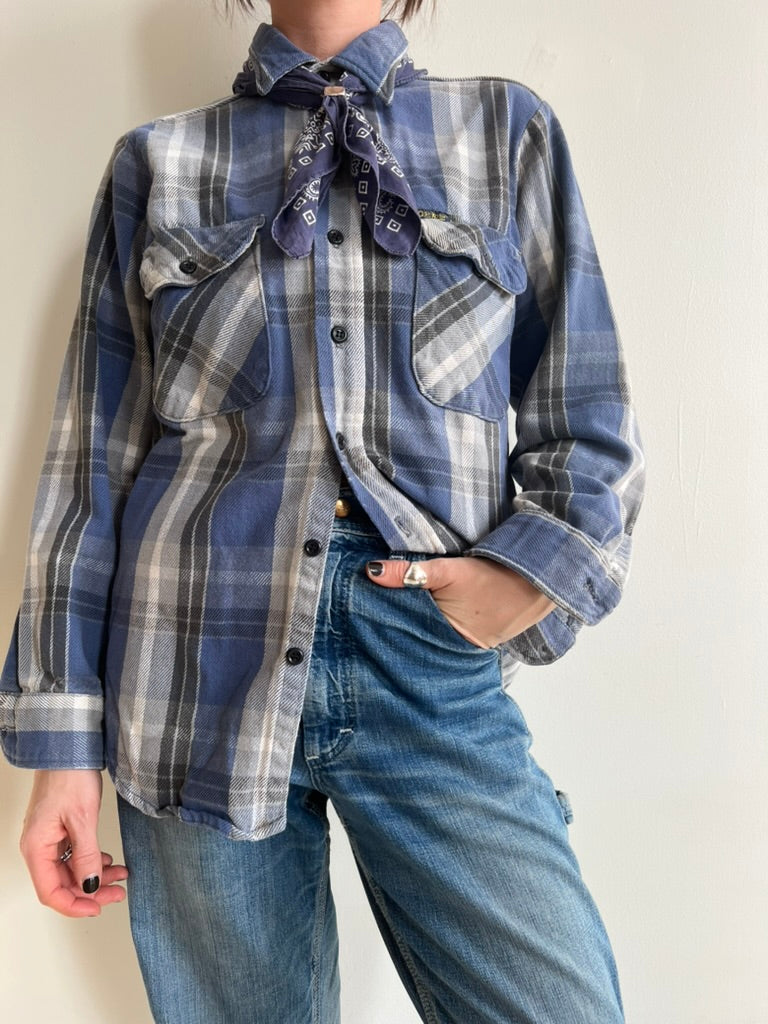 Oshkosh Denim Blue Plaid Button Up