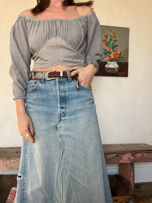 Oaxacan Grey Criss Cross Blouse