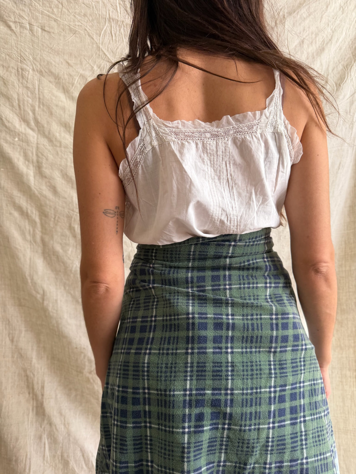 Antique French Cotton Slip with Mesh Ruffle