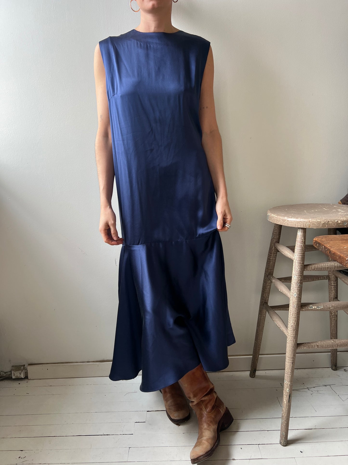 Handmade Navy Satin/Silk Dress