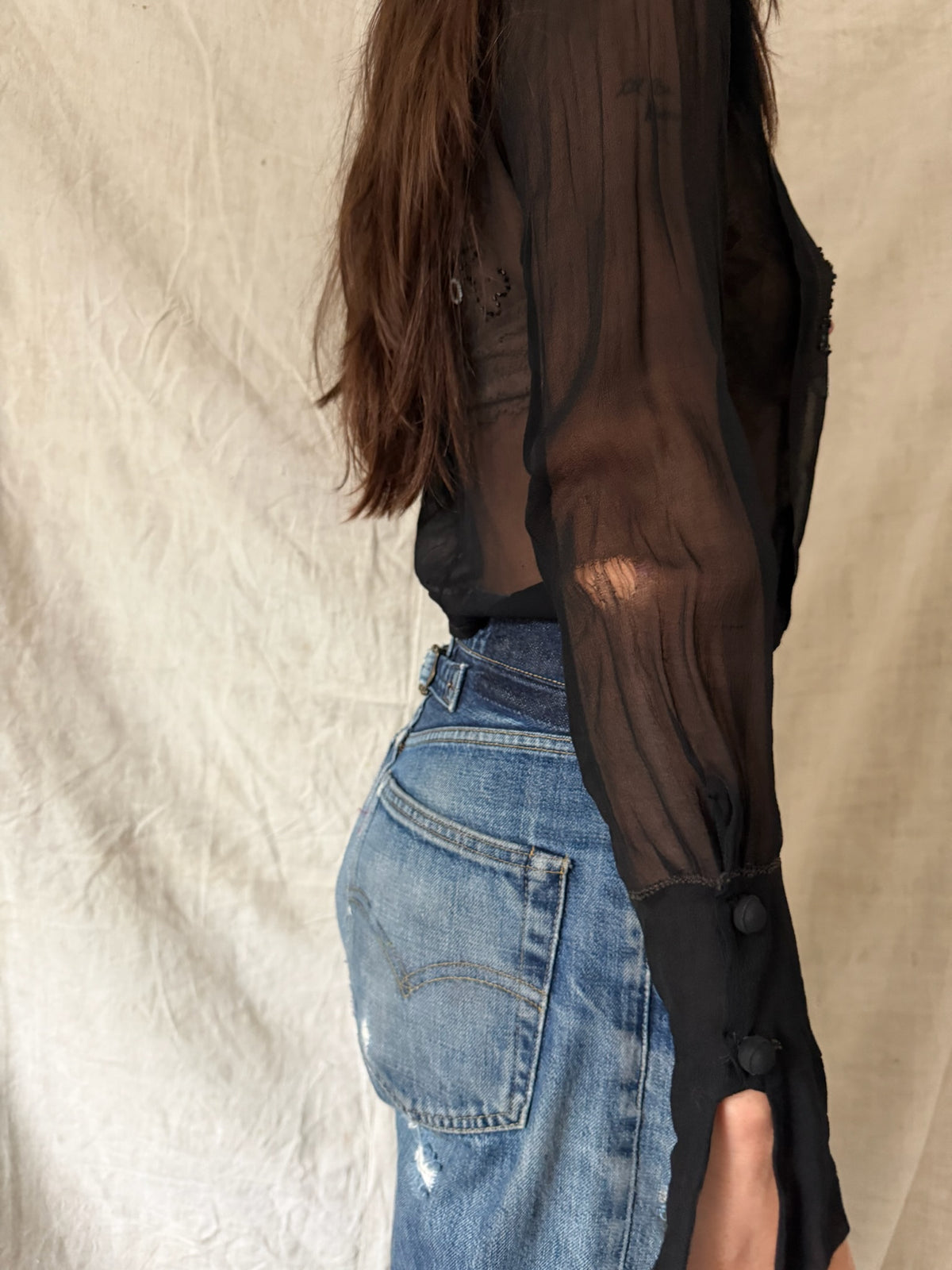 Antique Black Beaded Silk Blouse
