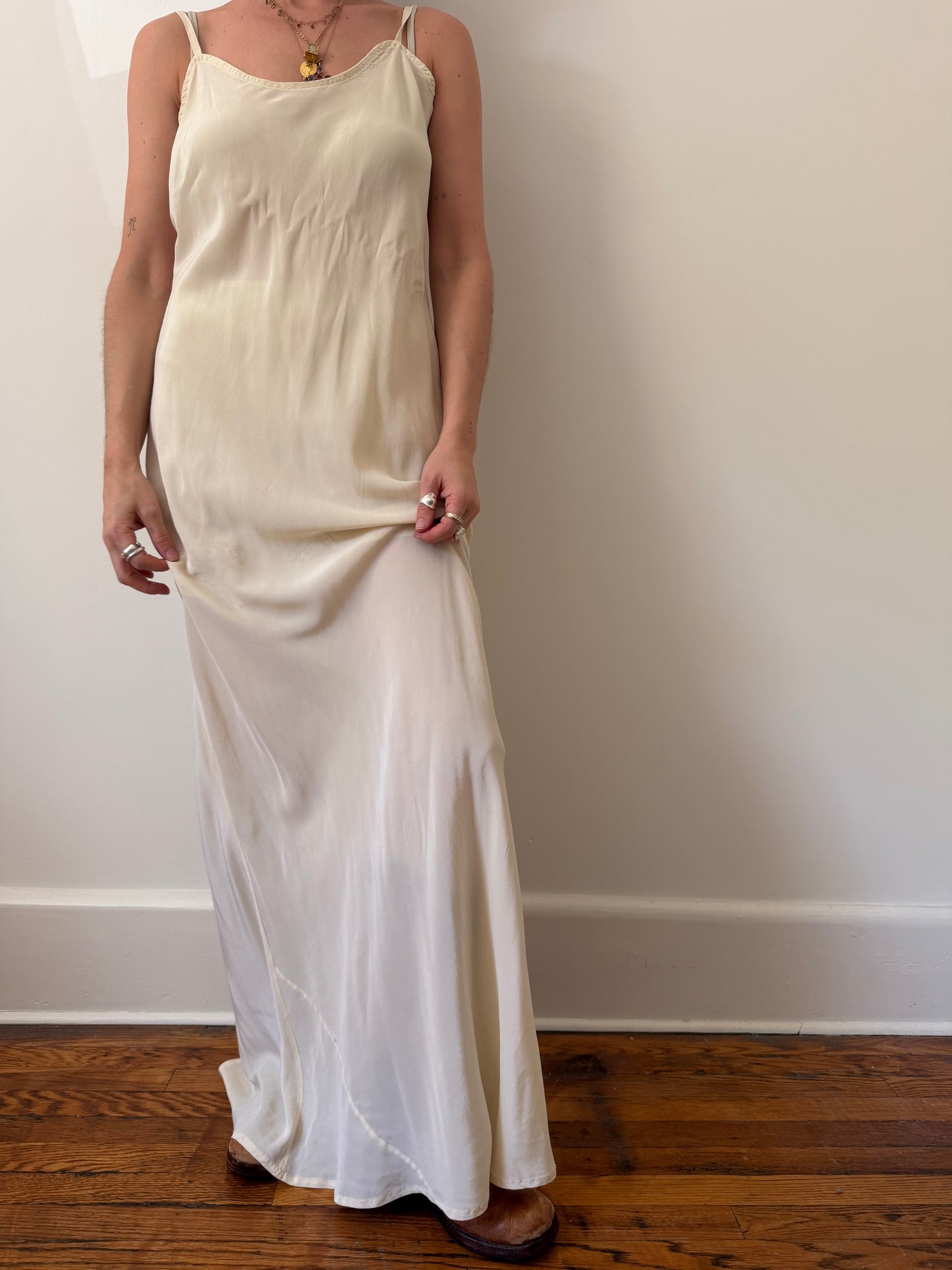 Cream Silk Slip Dress