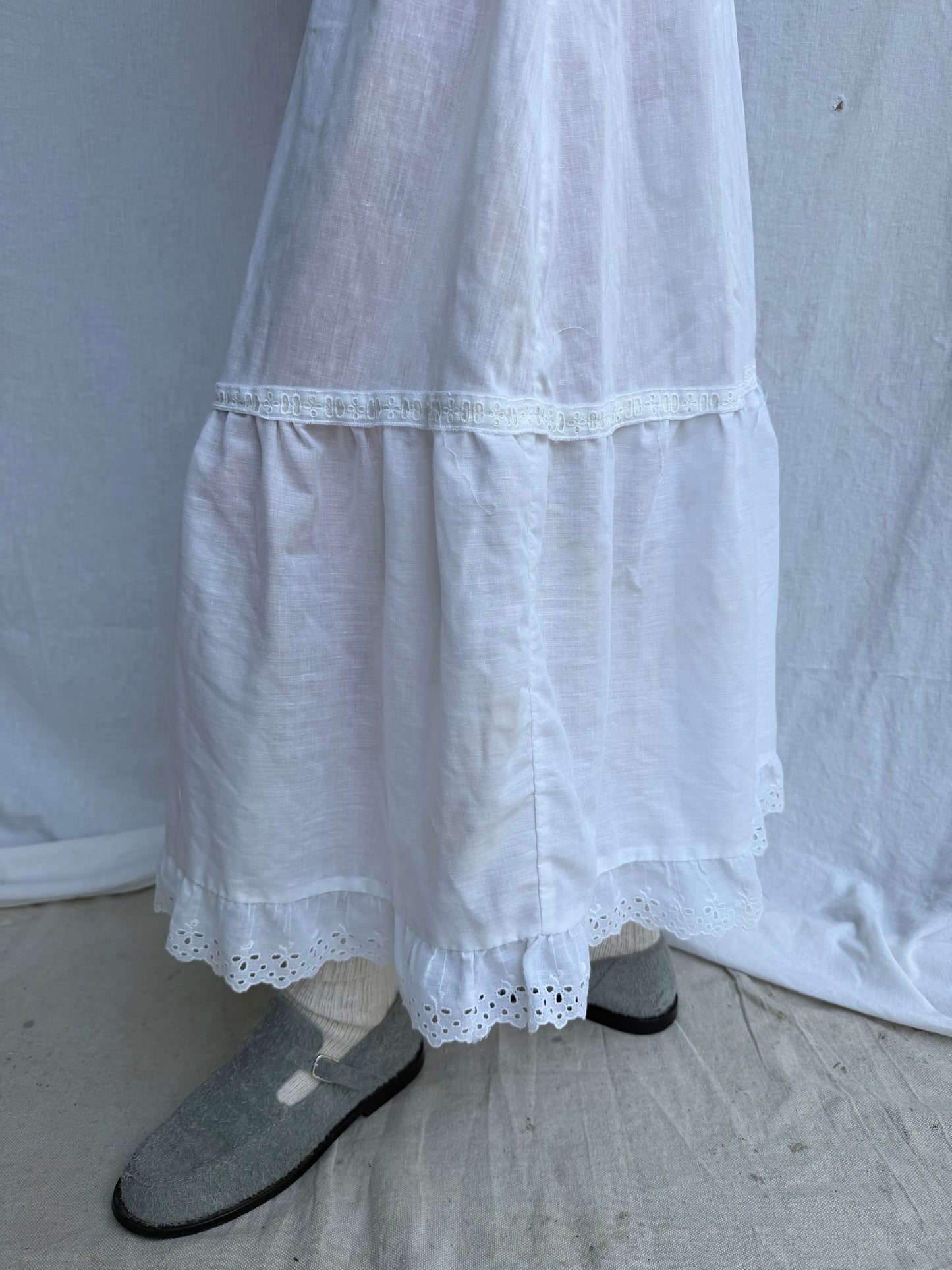 Long Sheer White Cotton Ruffle Skirt