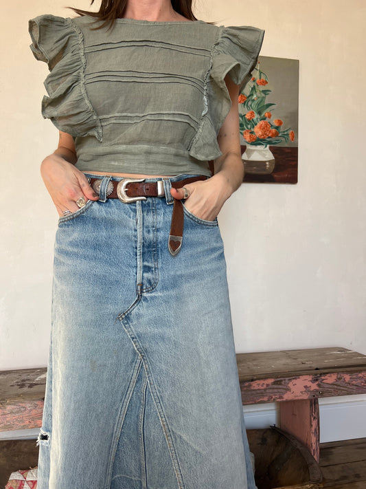 Oaxacan Sage Ruffle Tie Top