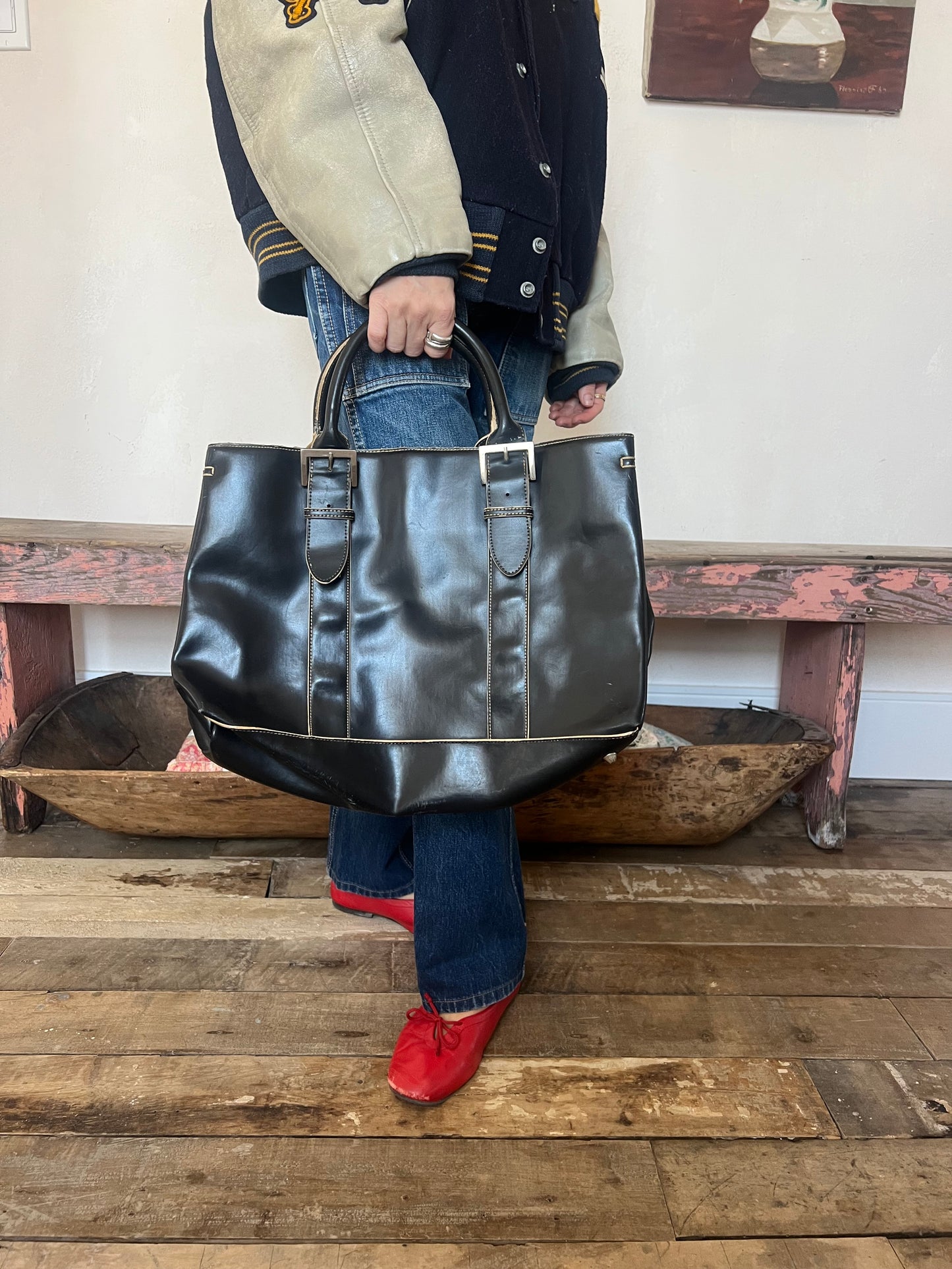 Black Bag w Cream Stitching