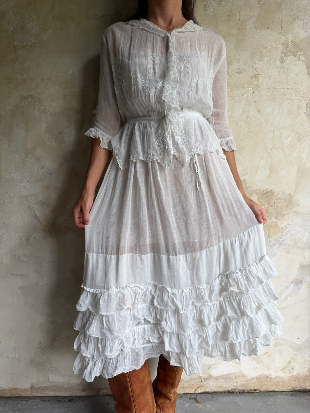 Edwardian White Ruffle Tea Dress