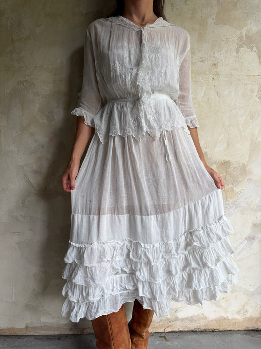 Edwardian White Ruffle Tea Dress