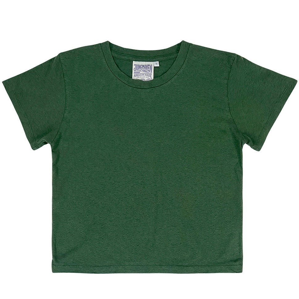 Cropped Lorel Tee Shirt in Hunter Green By Jungmaven