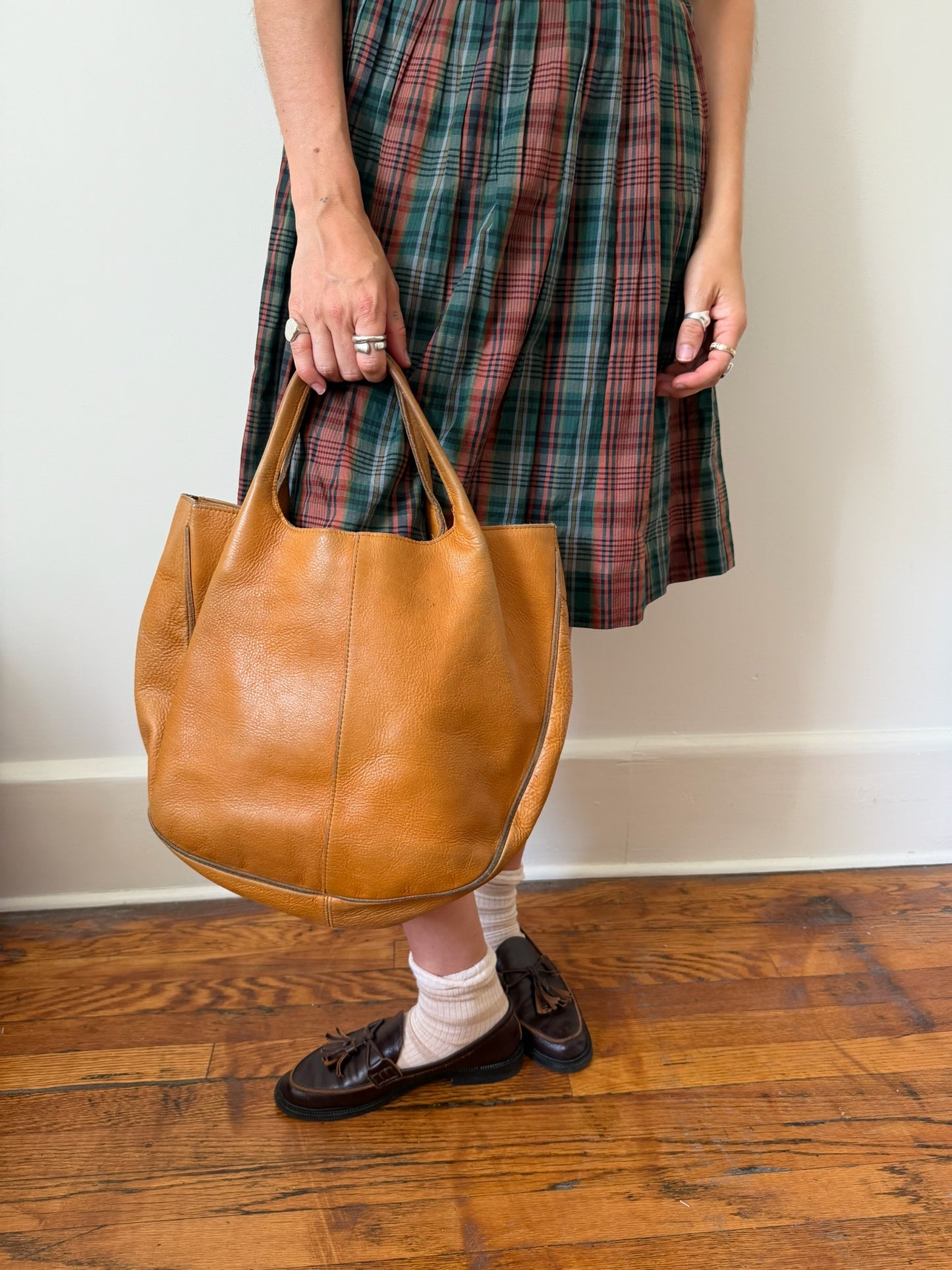 Tan Leather Bucket Bag