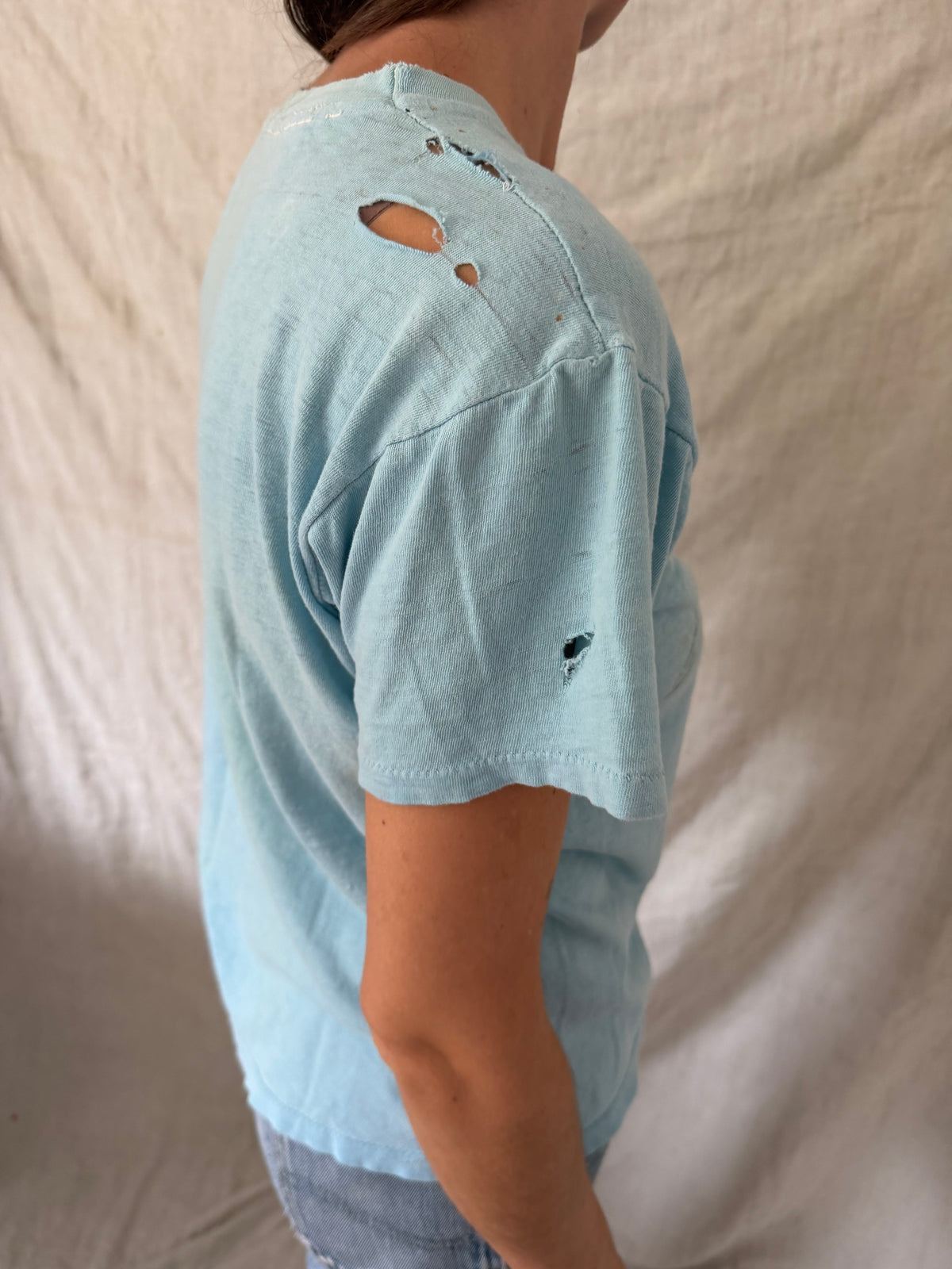 Sun bleached and Faded Baby Blue Tee