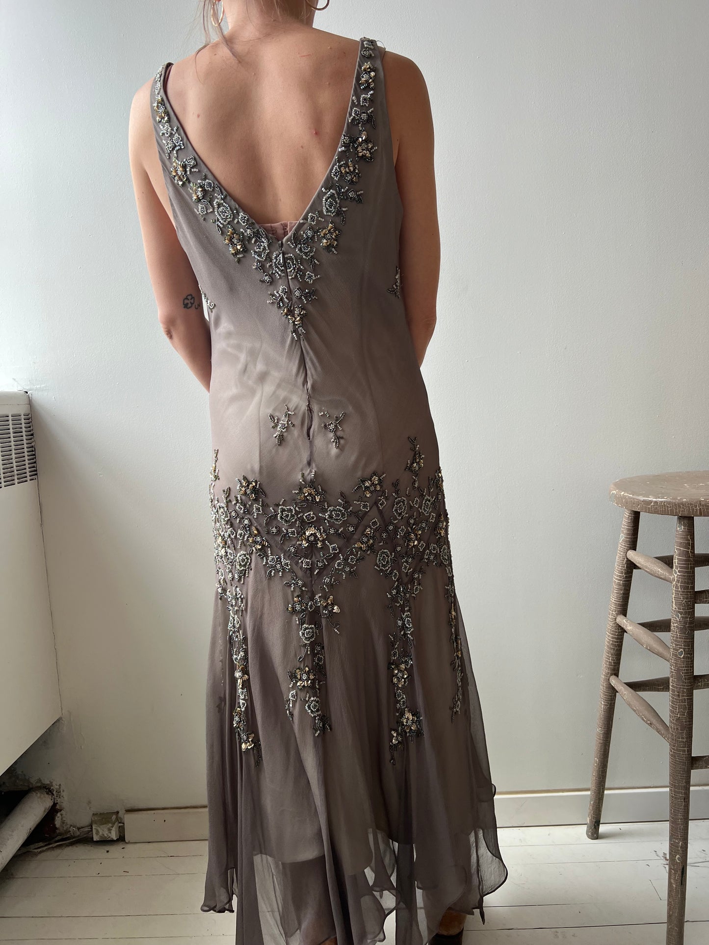 Silk Sequin Silver Dress