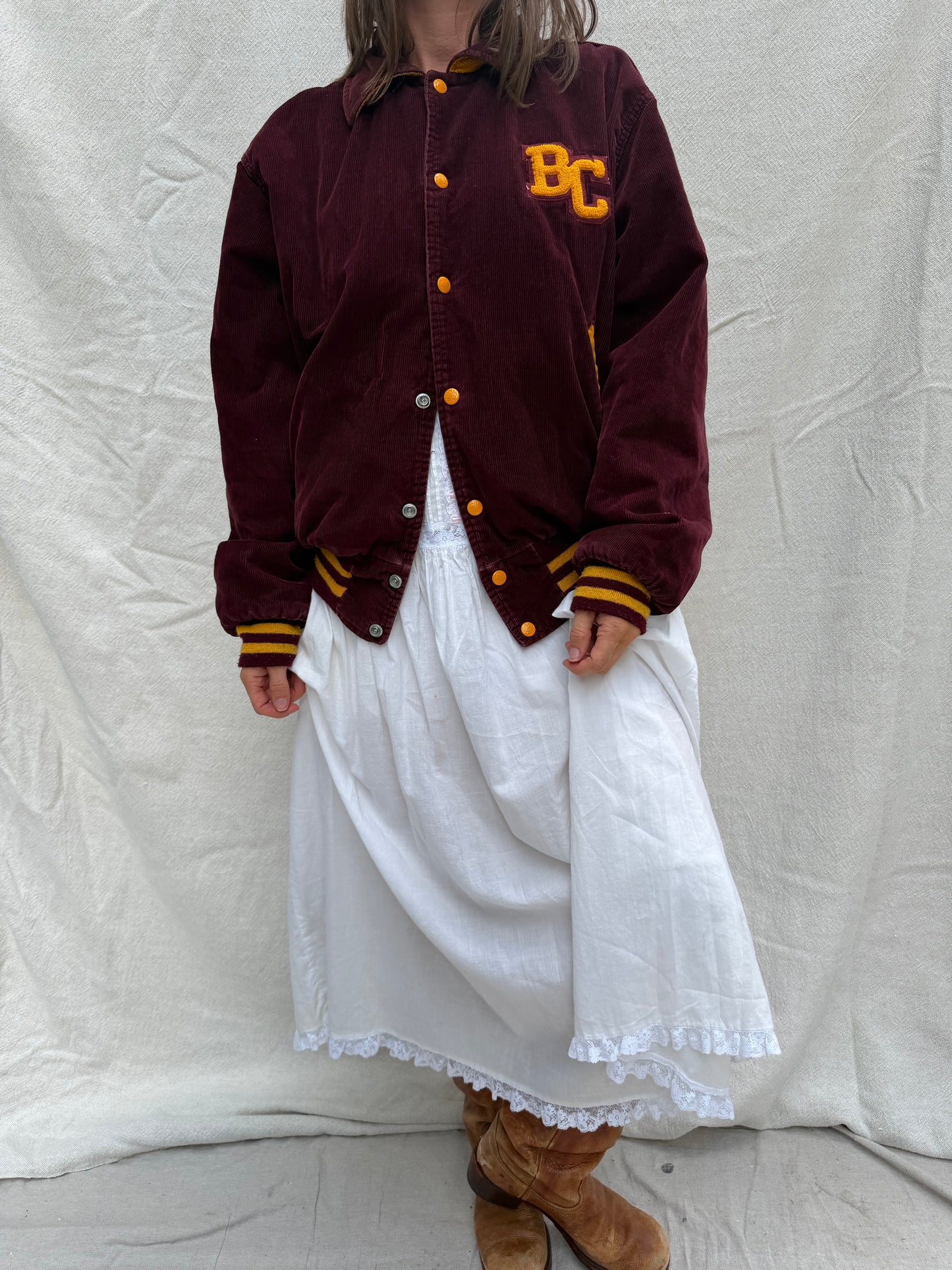60s Maroon Corduroy Varsity Jacket