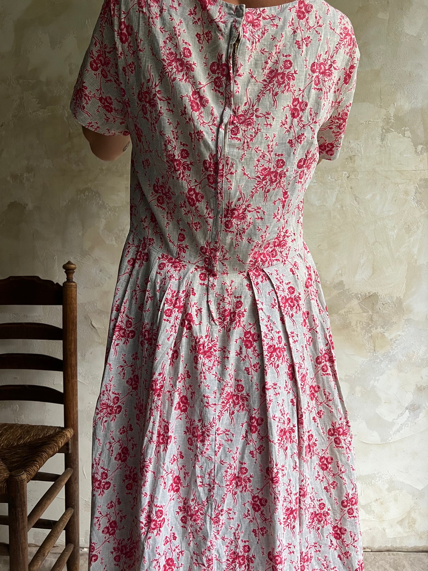 Red Floral Pleated Dress