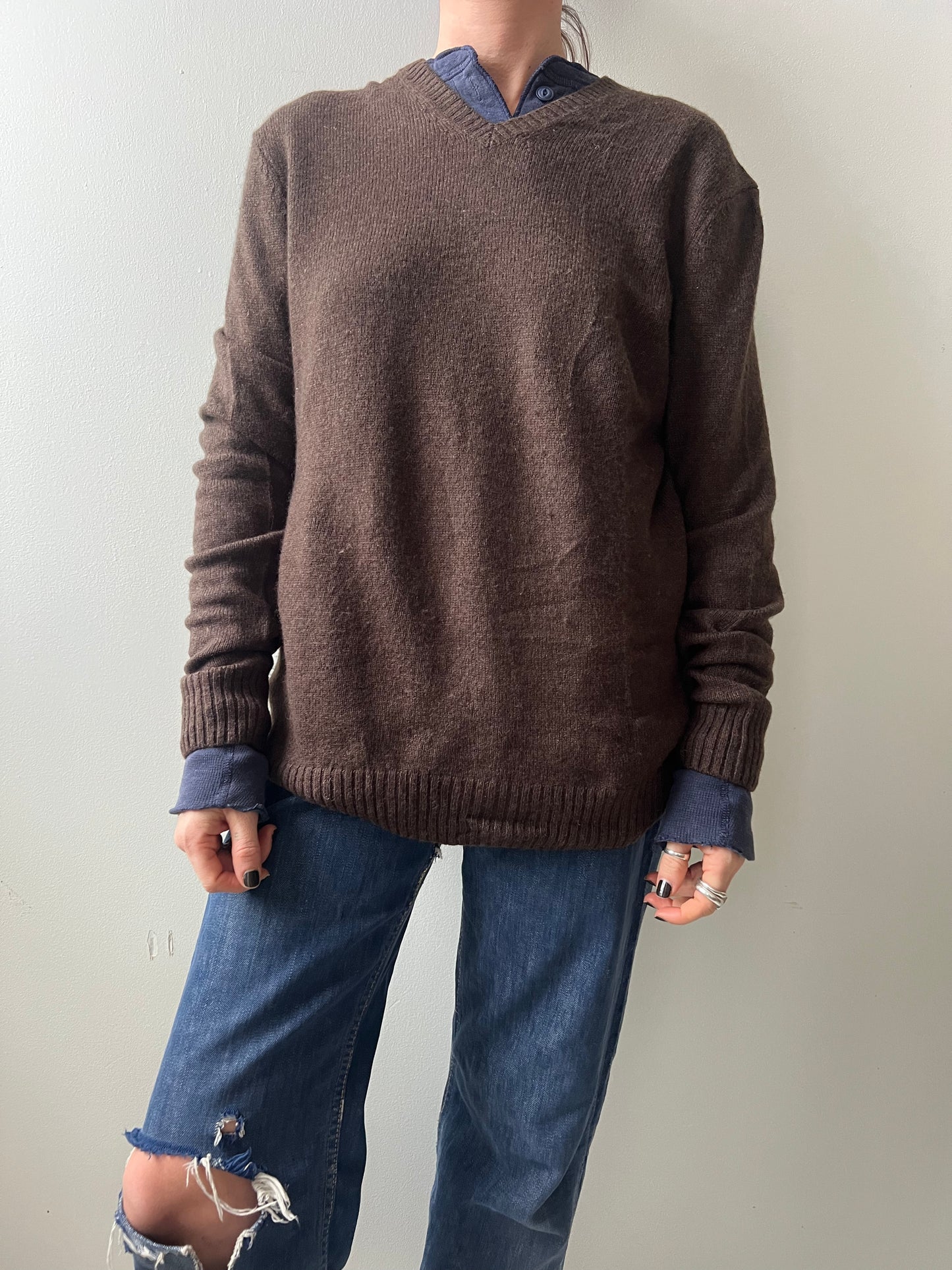Chocolate Brown Lambswool V-Neck