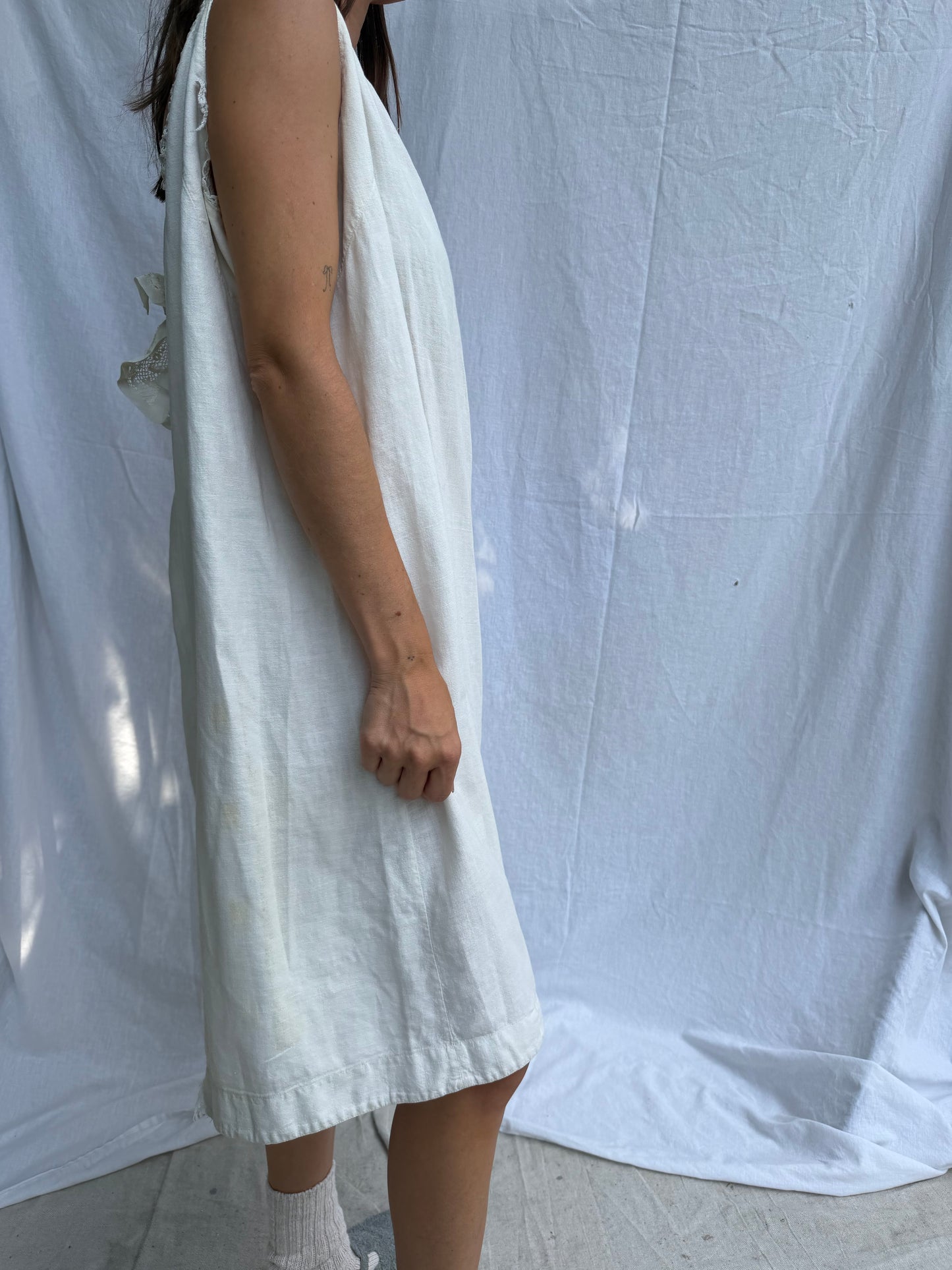 Off-White Victorian Cotton Smock with Bow