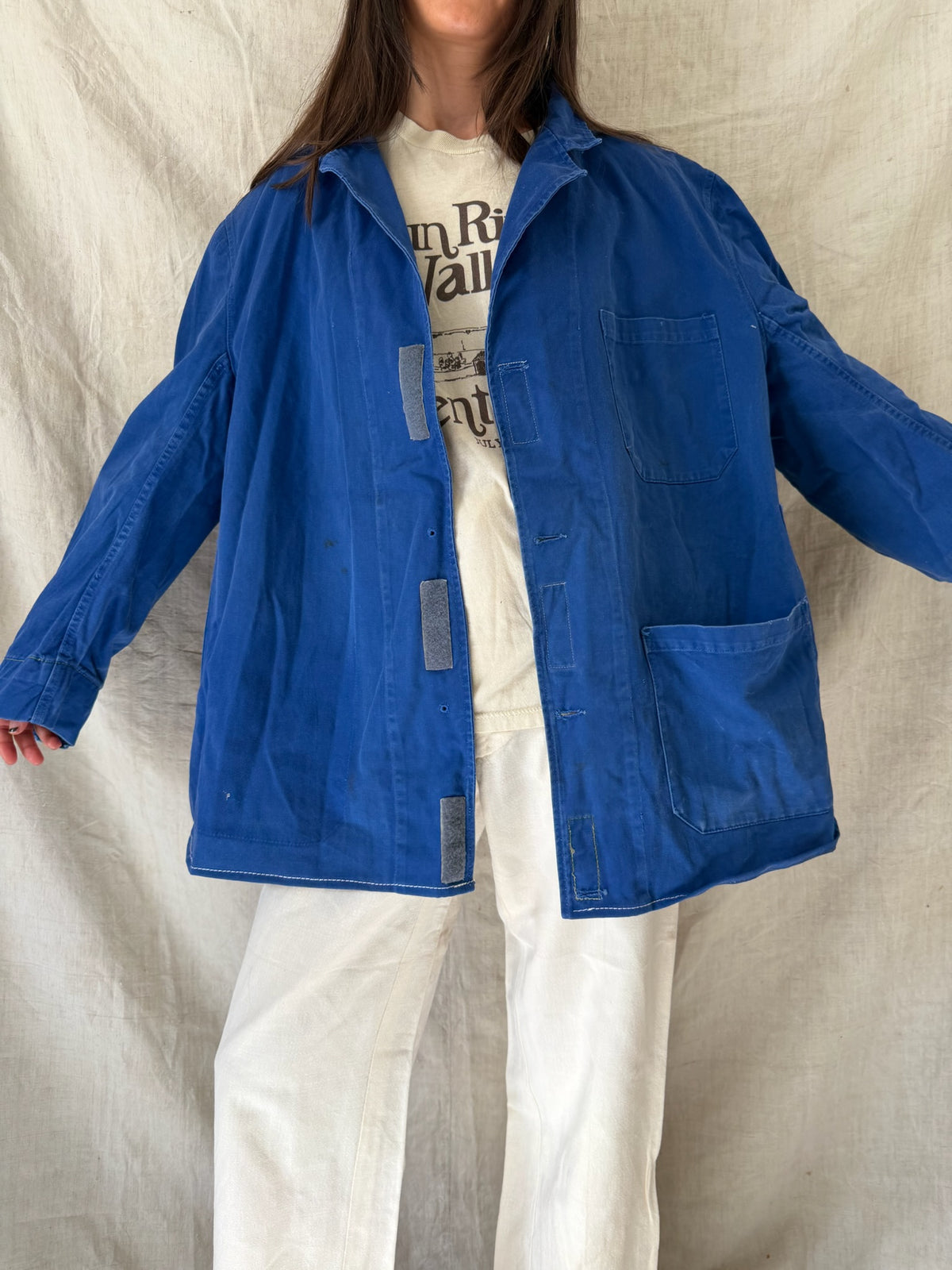 60s French Blue Cropped Chore Jacket 01