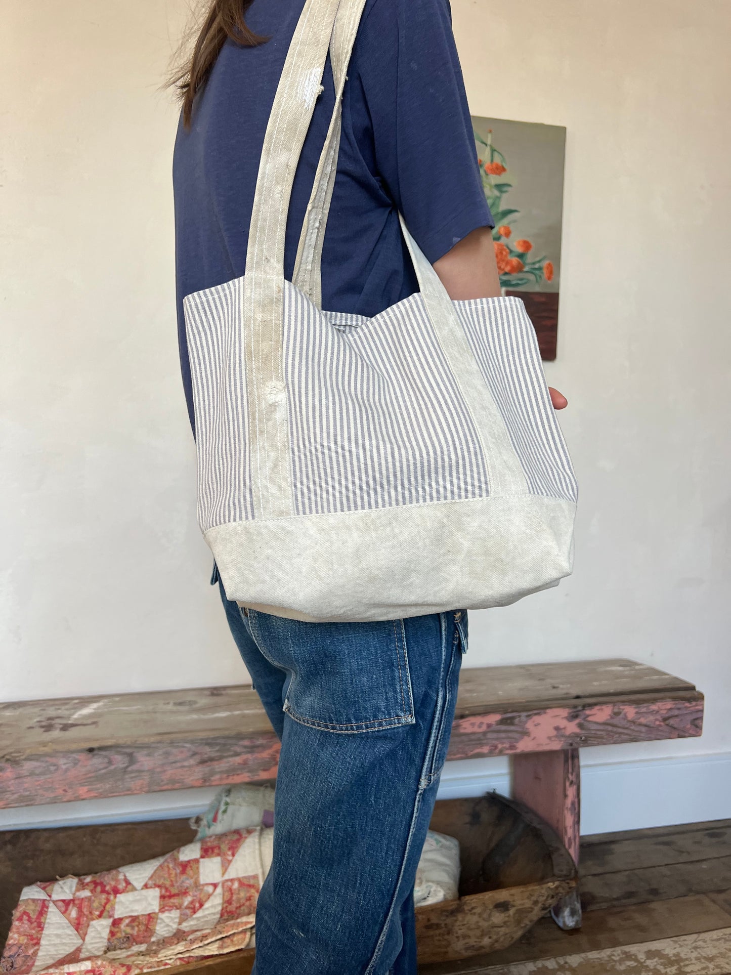 Blue + White Striped Mini Boat + Tote Bag