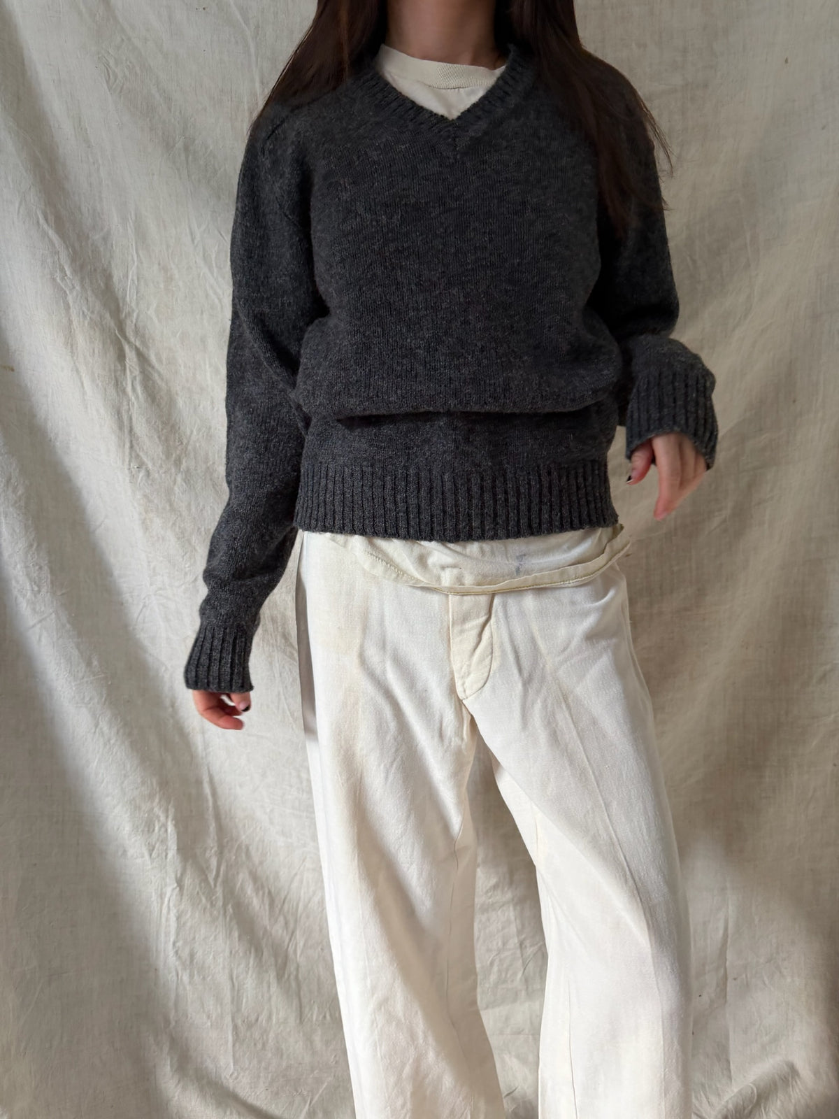 Charcoal Wool V-Neck Sweater