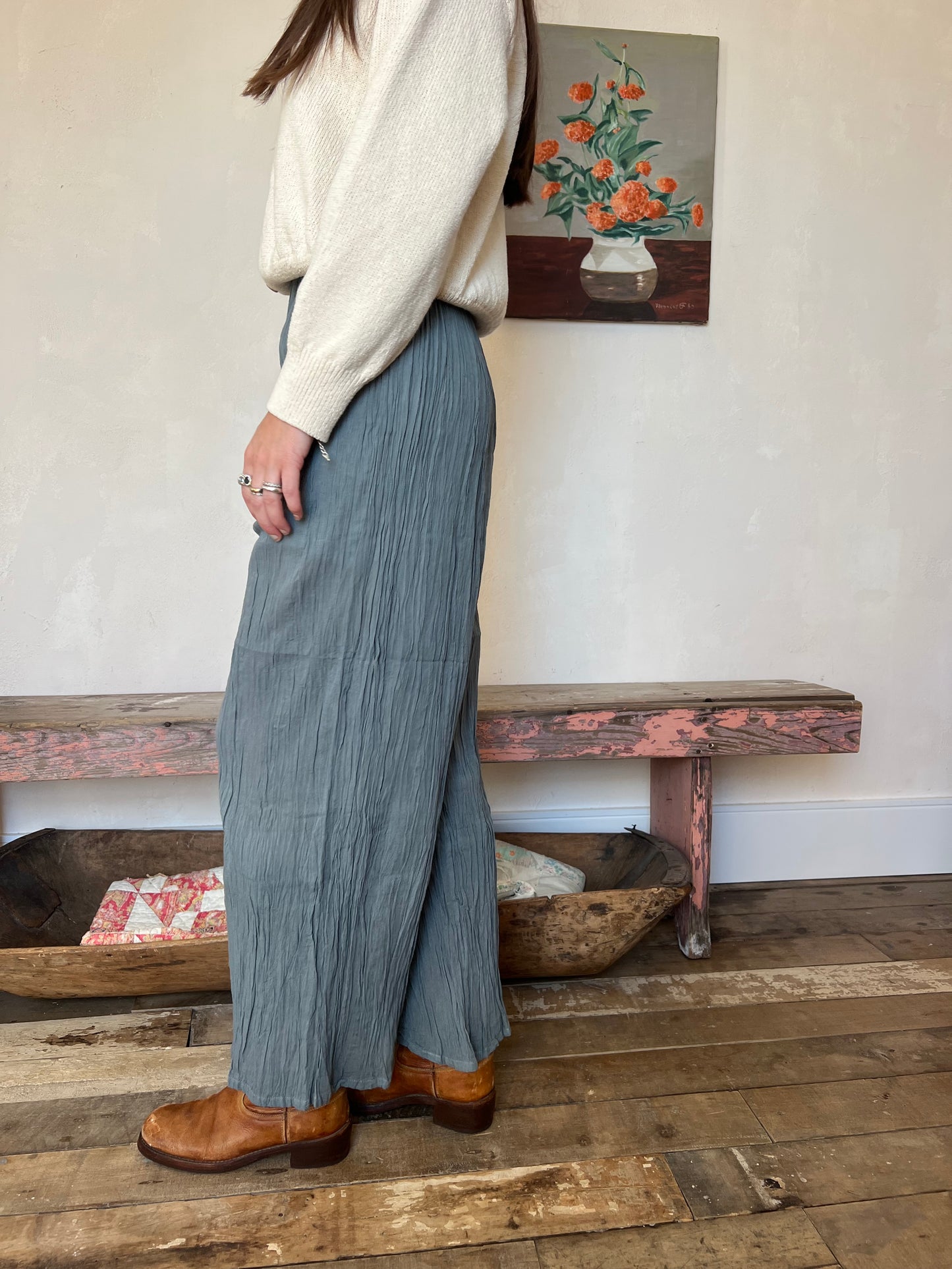 Oaxacan Grey Teal Cotton Pant
