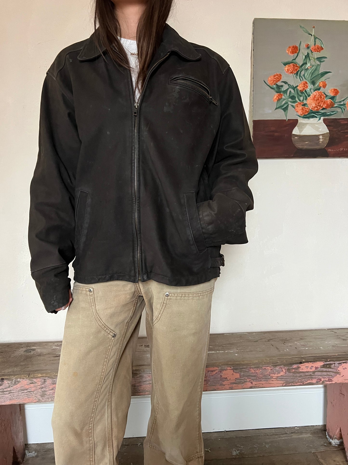 Dark Brown Faded Leather Jacket