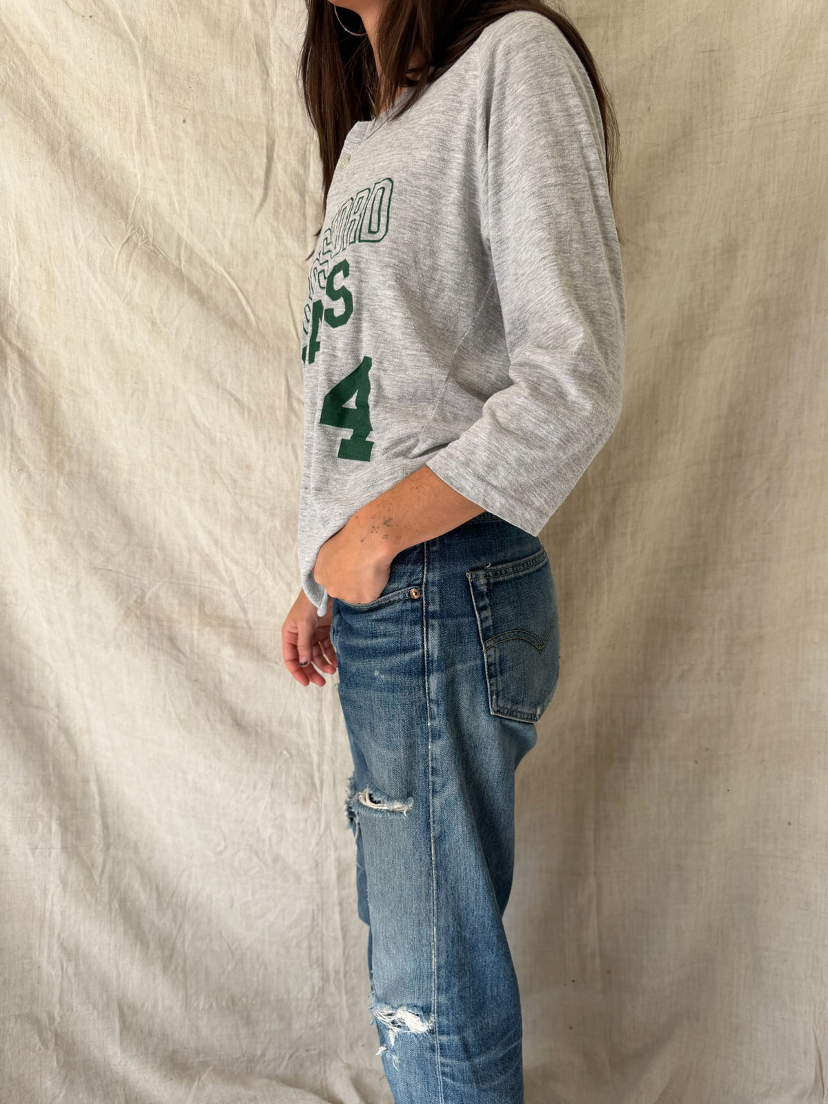 Thin Grey + Green Baseball 3/4 Length Sleeve