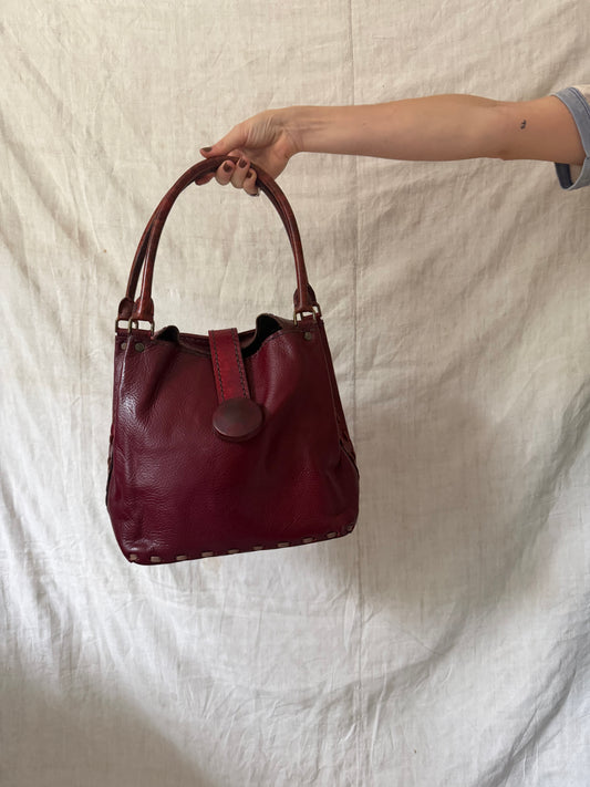 Stitched Burgundy Handbag