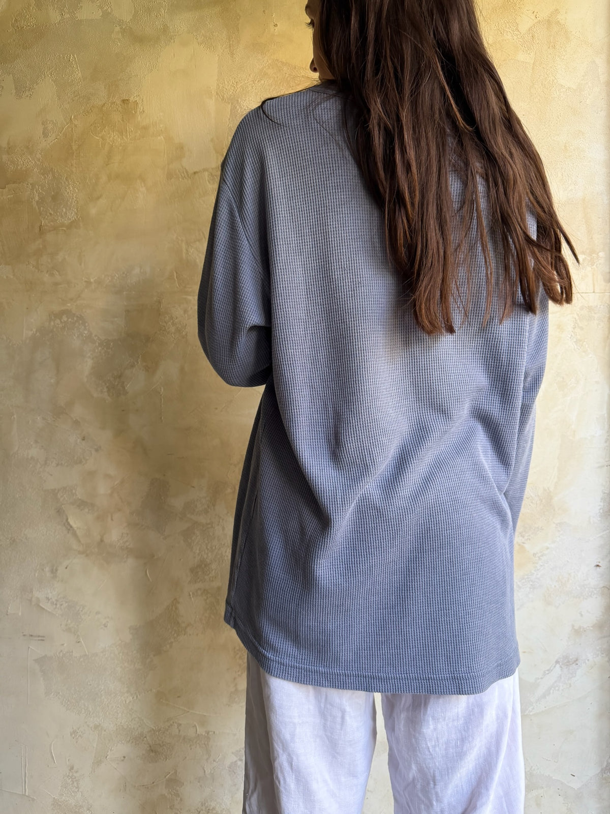 Faded Grey Waffled Henley