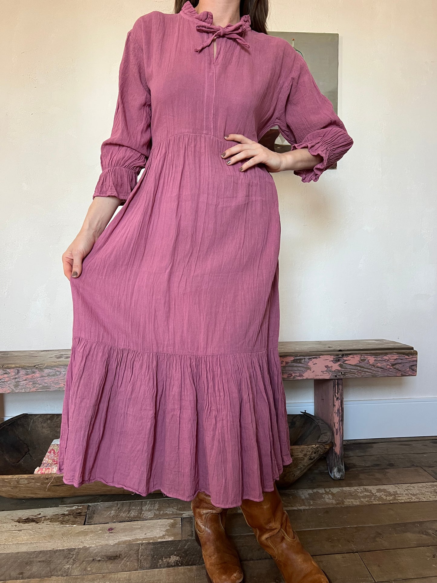 Oaxacan Frilly Dress in Berry
