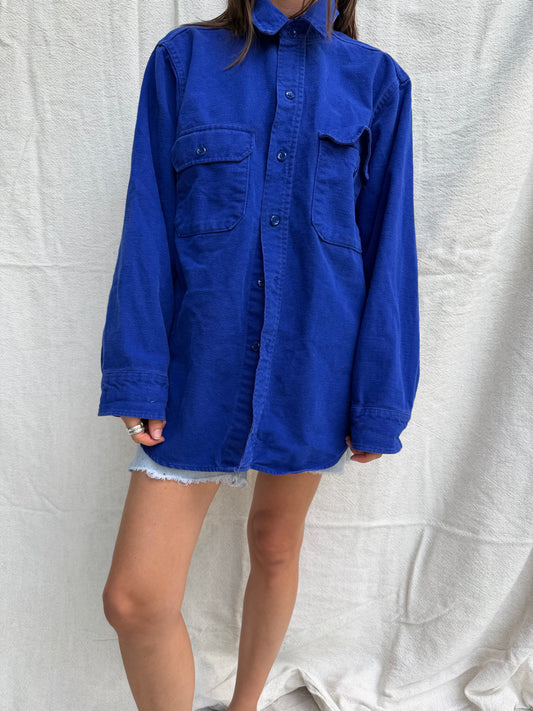 Royal Blue Cotton Button Up