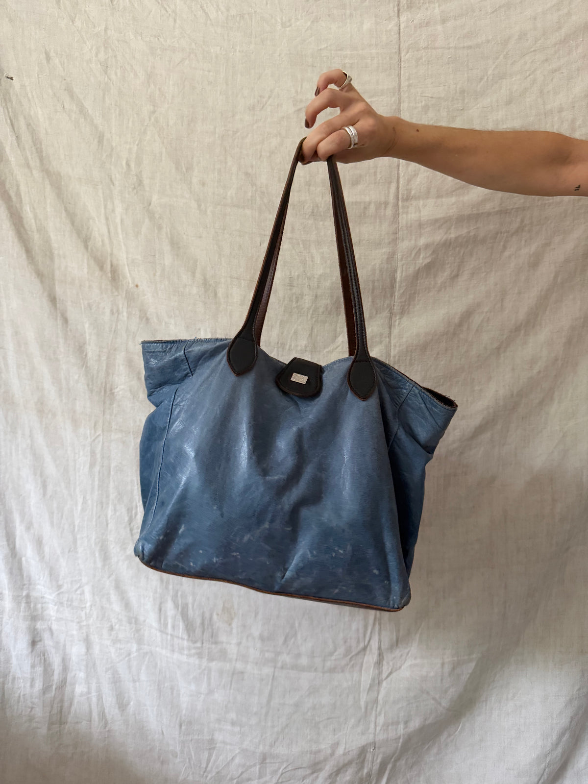 Faded Blue Thin Super Soft Leather Tote
