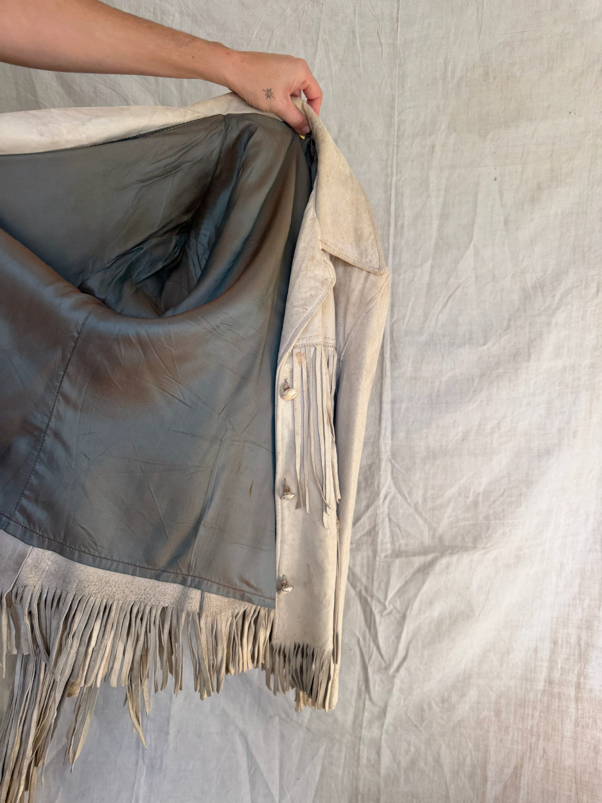 Well loved Cream Buckskin Fringe Jacket