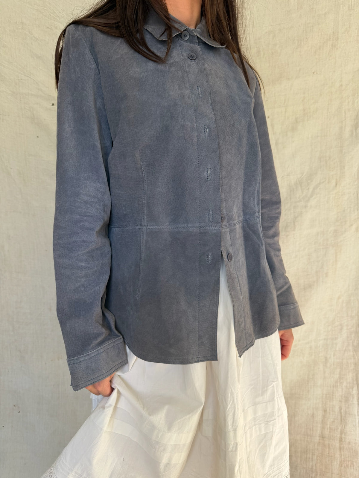 Denim Blue Suede Shacket