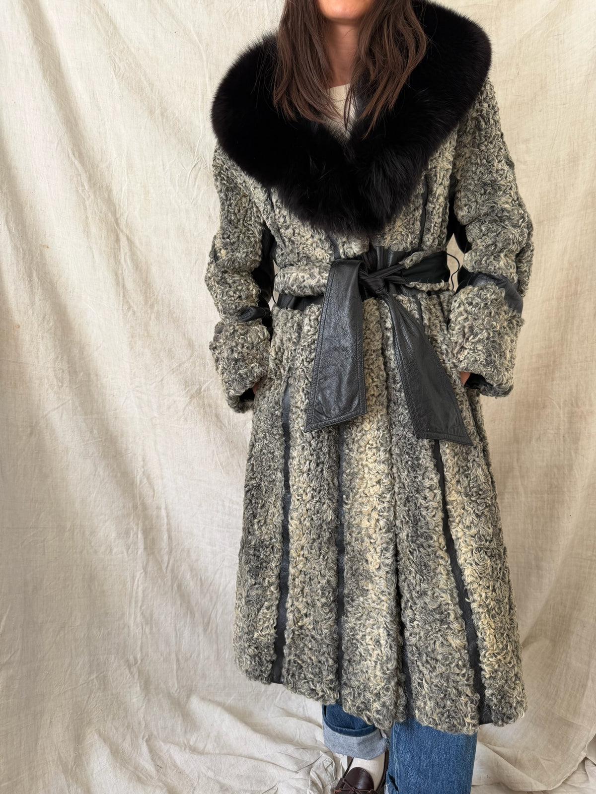 Striped Curly Lambswool Fur Trench