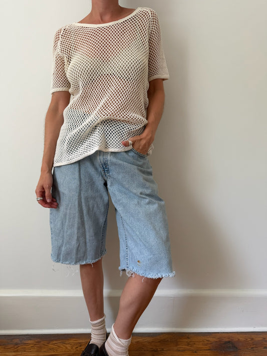 Cream Cotton Fishnet Tee 02
