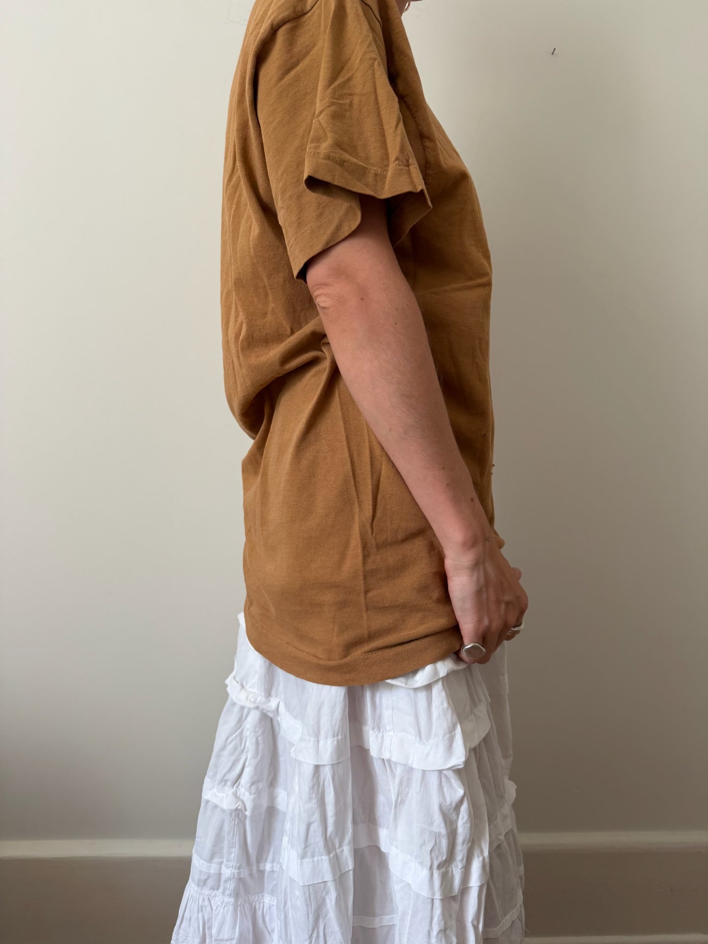 Camel Distressed Pocket Tee