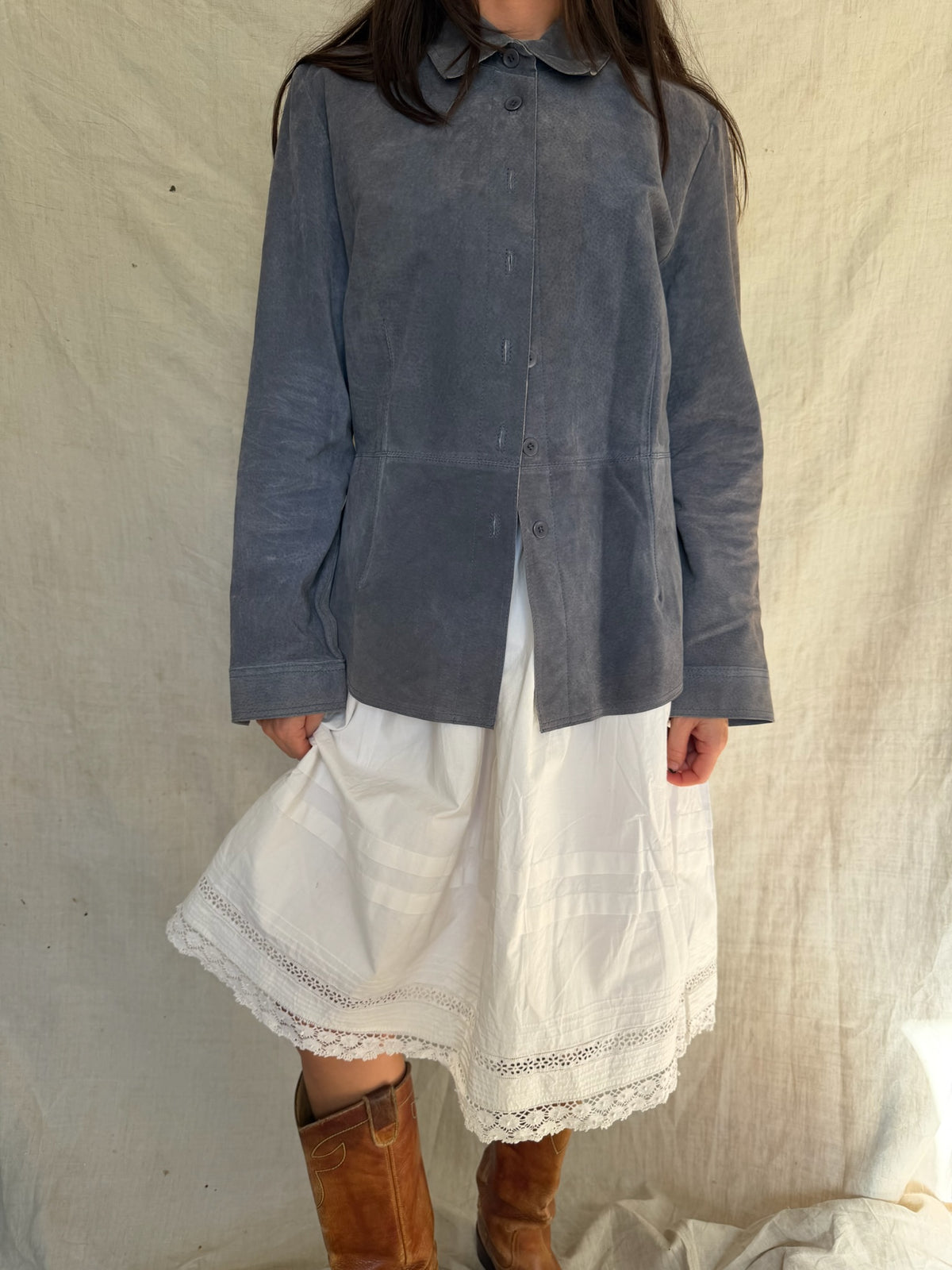 Denim Blue Suede Shacket