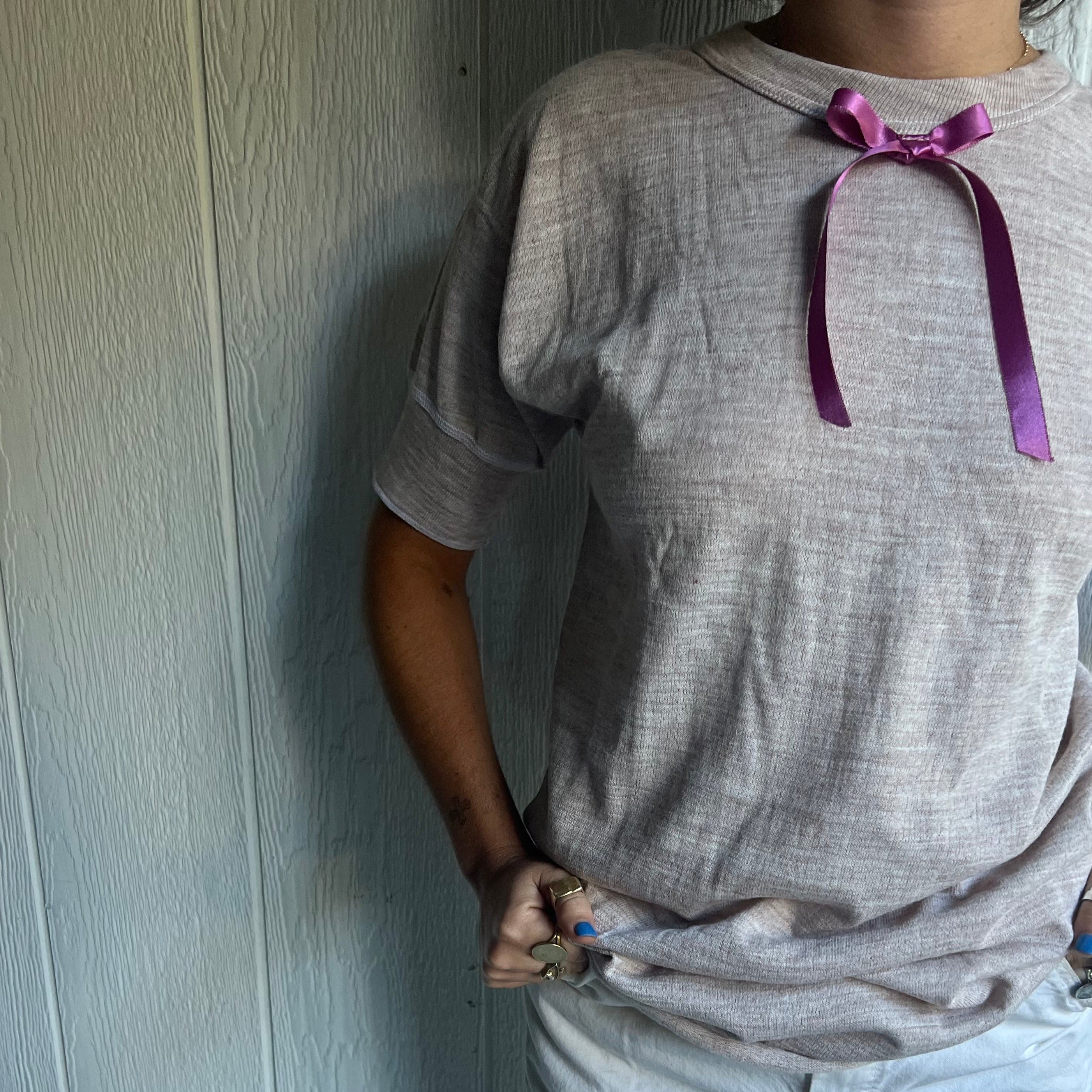Vintage Thermal Tee With Pink Bow