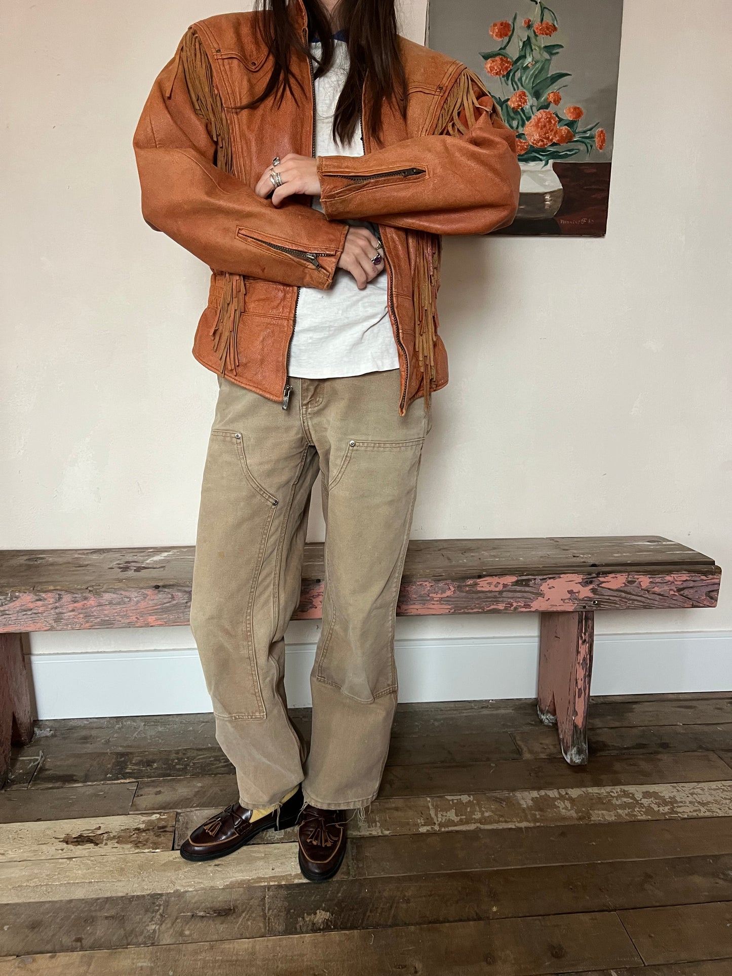 Copper Leather Fringe Jacket